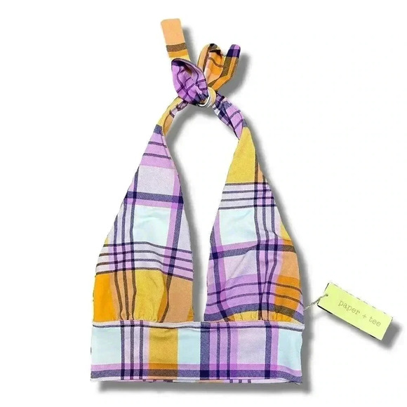 Paper & Tee Women's Tartan Plaid Halter Top size S Multicolor Adjustable - Picture 1 of 4